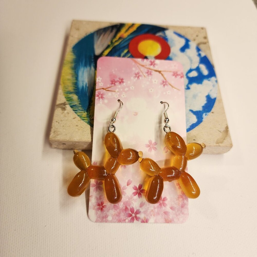 LARGE BALLOON DOG EARRINGS - BROWN